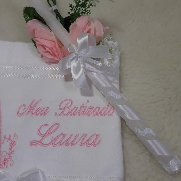 Toalha Batismo Nossa Senhora e Vela Decorada