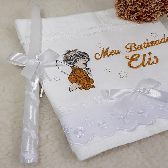 Toalha Batismo Personalizada Menina e Vela Decorada