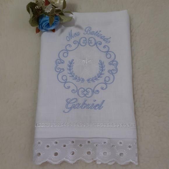 Toalha Batizado Cambraia de Linho Bordada Espirito Santo