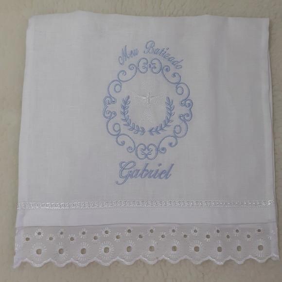 Toalha Batizado Cambraia de Linho Bordada Espirito Santo