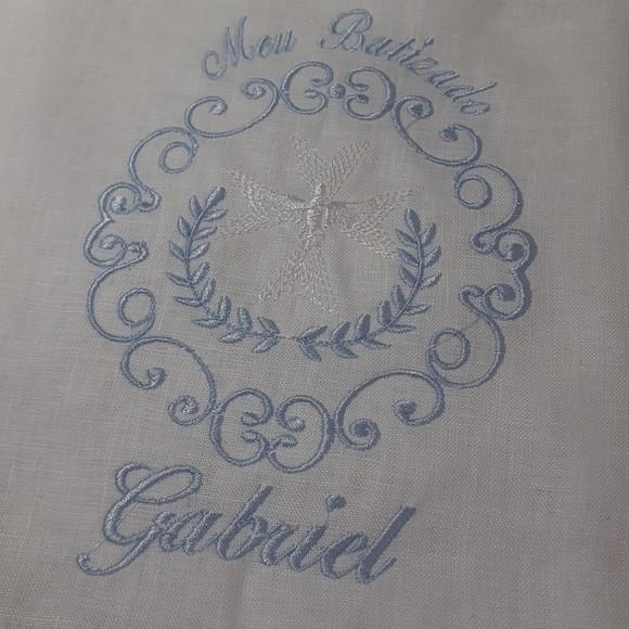 Toalha Batizado Cambraia de Linho Bordada Espirito Santo