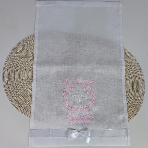 Toalha Batizado Cambraia de Linho Bordada Personalizada
