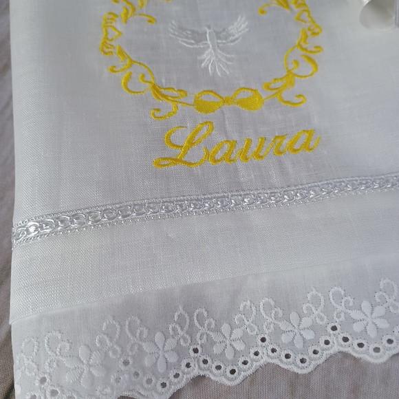 Toalha Batizado Cambraia Linho Espírito Santo Vela Decorada