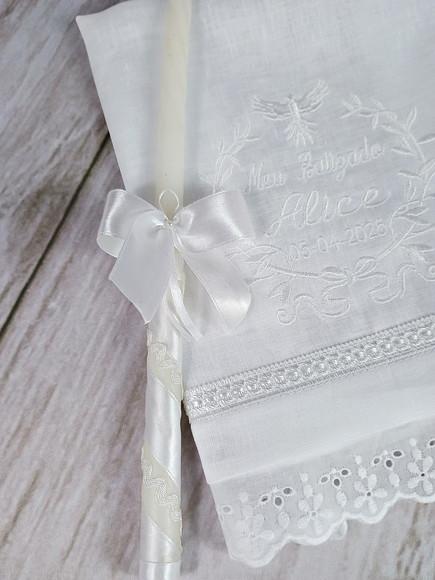 Toalha Batizado Cambraia Linho Espírito Santo Vela Decorada