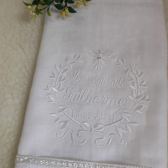 Toalha Batizado Cambraia Linho Espírito Santo Vela Decorada