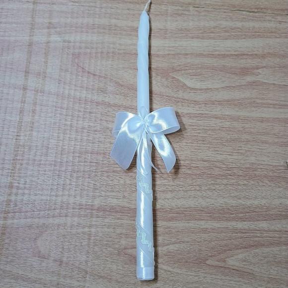Toalha Batizado de Linho Bordado Espírito Santo e Vela