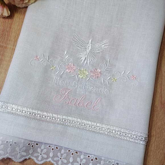 Toalha Batizado de Linho Personalizada Bordado Flores