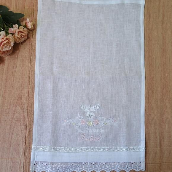 Toalha Batizado de Linho Personalizada Bordado Flores