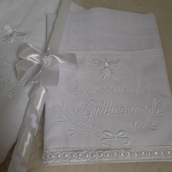Toalha Batizado de Linho, Vela Decorada Fralda Personalizada