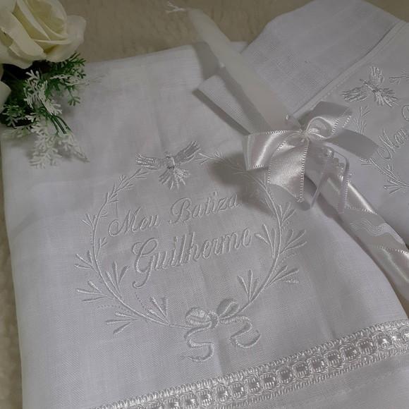 Toalha Batizado de Linho, Vela Decorada Fralda Personalizada