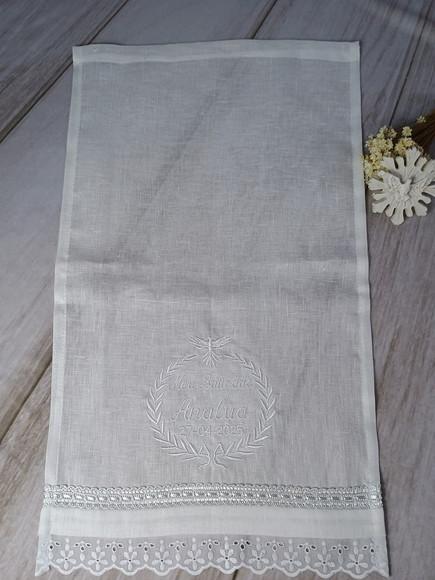 Toalha Batizado Linho Bordado Branco Personalizada