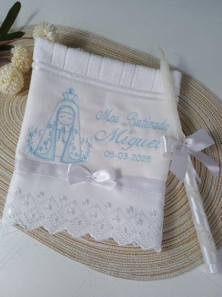 Toalha Batizado Nossa Senhora Aparecida e Vela Decorada