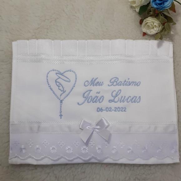 Toalha Batizado Personalizada Menino Terço Nossa Senhora
