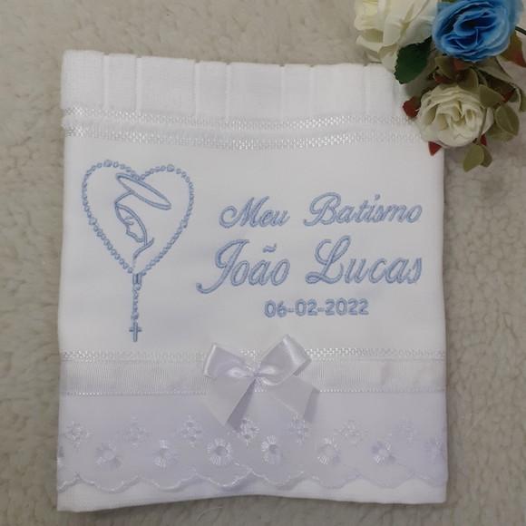 Toalha Batizado Personalizada Menino Terço Nossa Senhora