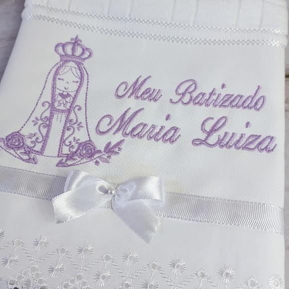 Toalha Batizado Personalizada Nossa Senhora e Vela Decorada