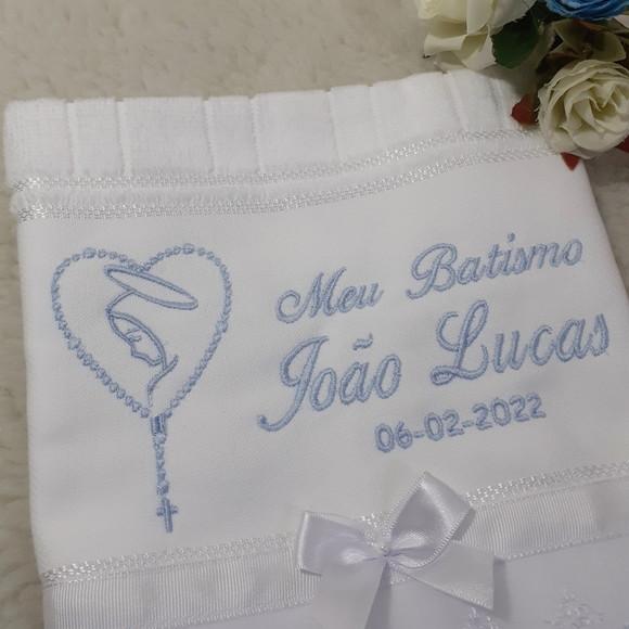 Toalha Batizado Personalizada Menino Terço Nossa Senhora
