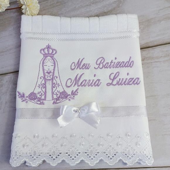 Toalha Batizado Personalizada Nossa Senhora e Vela Decorada