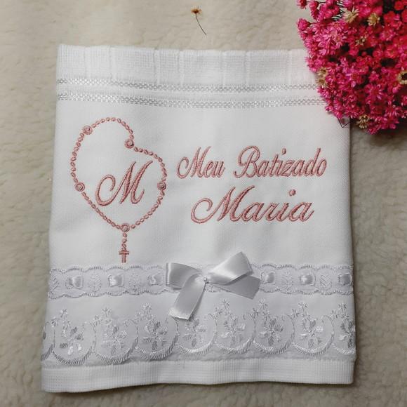 Toalha de Batizado Personalizada Bordada Nome Menina