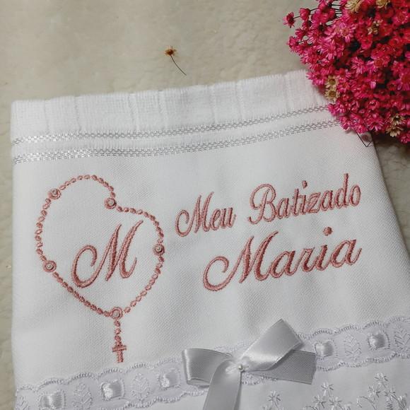 Toalha de Batizado Personalizada Bordada Nome Menina