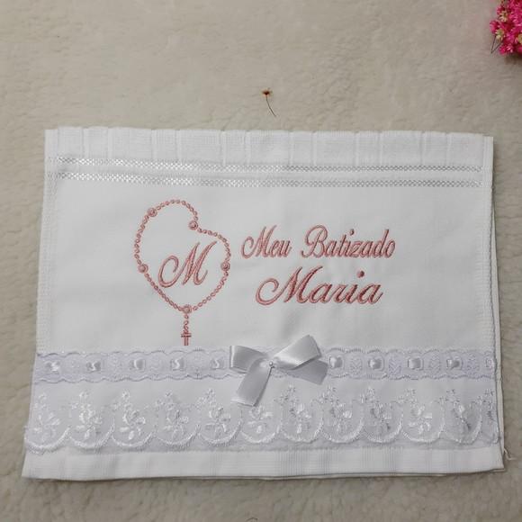 Toalha de Batizado Personalizada Bordada Nome Menina