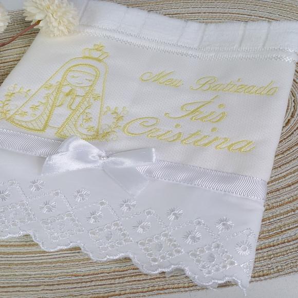 Toalha de Batizado Bordada Nossa Senhora Aparecida