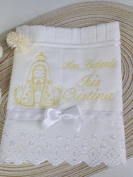 Toalha de Batizado Bordada Nossa Senhora Aparecida