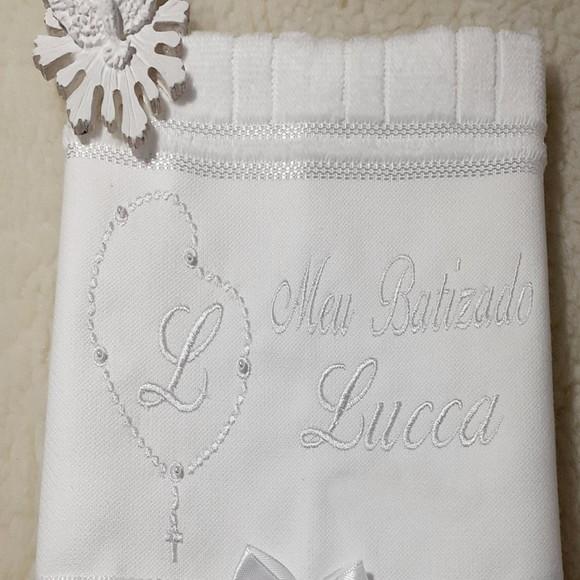 Toalha de Batizado Personalizada Bordado Branco