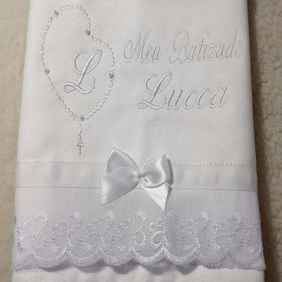 Toalha de Batizado Personalizada Bordado Branco