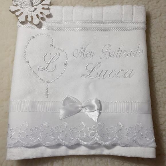 Toalha de Batizado Personalizada Bordado Branco
