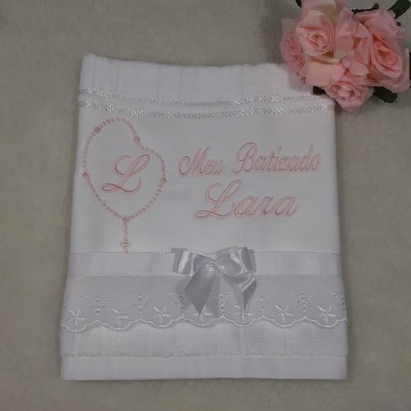 Toalha e Vela para Batizado Personalizada Menina Rosa