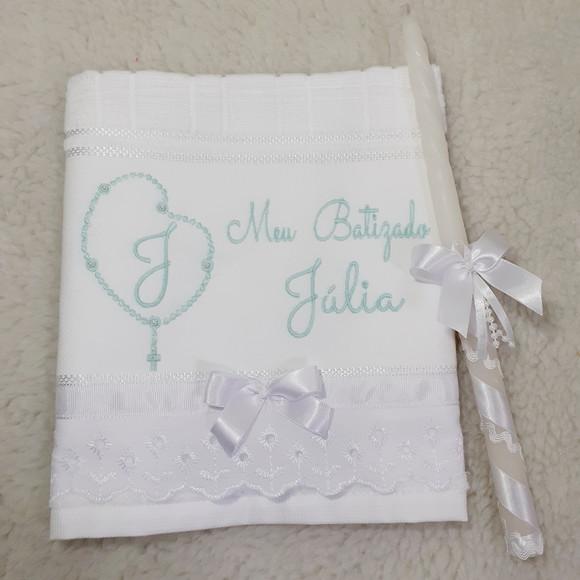 Toalha Lavabo de Batizado e Vela Decorada Menina