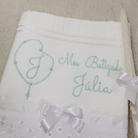 Toalha Lavabo de Batizado e Vela Decorada Menina