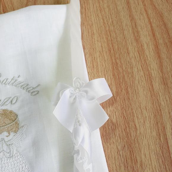 Toalha Linho Batismo Personalizada Anjinho e Vela Decorada