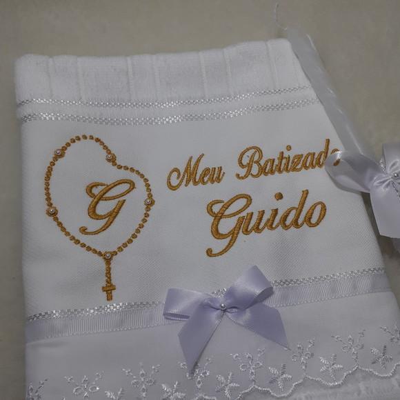 Toalha para Batizado Personalizada Dourado e Vela Decorada