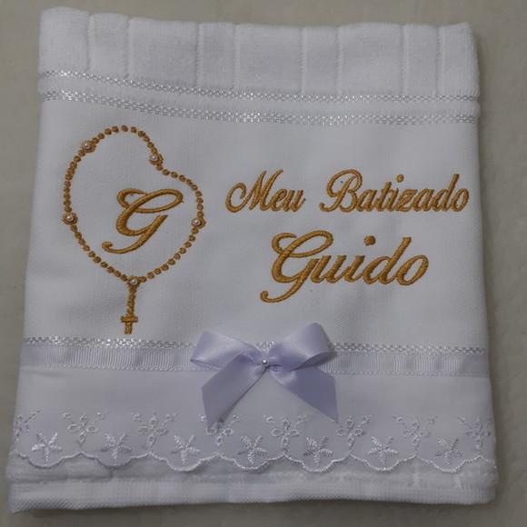 Toalha para Batizado Personalizada Dourado e Vela Decorada