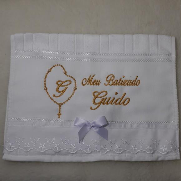 Toalha para Batizado Personalizada Dourado e Vela Decorada