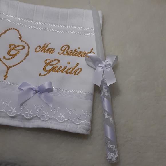 Toalha para Batizado Personalizada Dourado e Vela Decorada