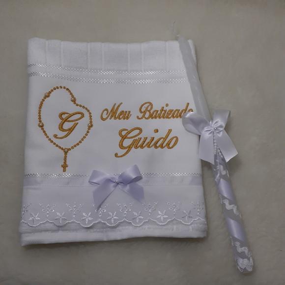 Toalha para Batizado Personalizada Dourado e Vela Decorada