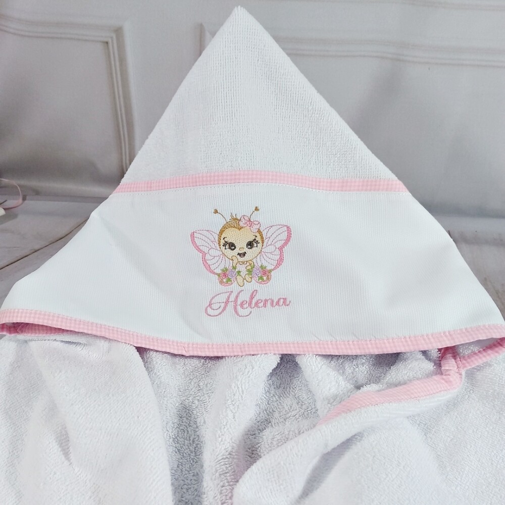 Toalha Banho de Capuz Personalizada Bordado Abelhinha