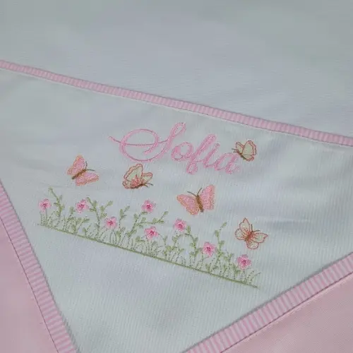 Cueiro Flanela com Nome Floral Rosa Bebê Personalizado
