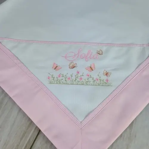 Cueiro Flanela com Nome Floral Rosa Bebê Personalizado