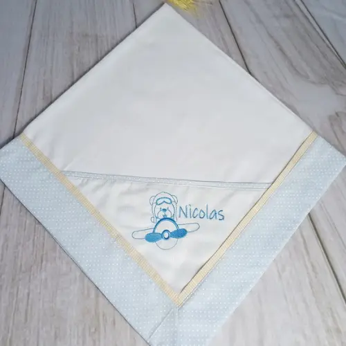 Cueiro de Flanela e Fralda Boca Personalizado Urso Aviador