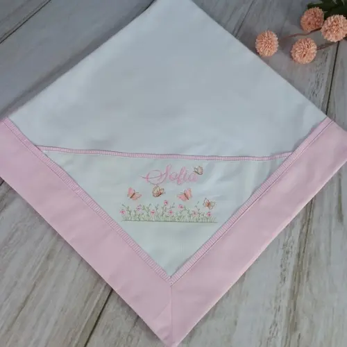 Cueiro Flanela com Nome Floral Rosa Bebê Personalizado