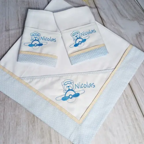 Cueiro de Flanela e Fralda Boca Personalizado Urso Aviador