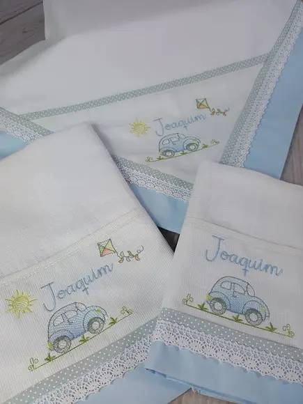 Cueiro Flanela e Fralda Boca Personalizado Carrinho Vintage