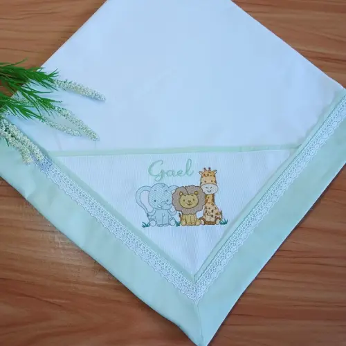 Cueiro Flanela para Bebê Personalizado Safari Verde
