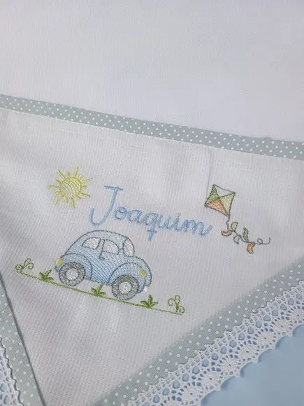 Cueiro Flanela Personalizado Carrinho Vintage Bebê
