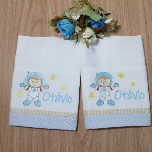 Cueiro Flanelado e Fralda Boca Personalizado Astronauta Azul