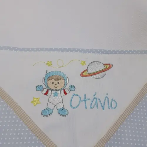 Cueiro Flanelado e Fralda Boca Personalizado Astronauta Azul