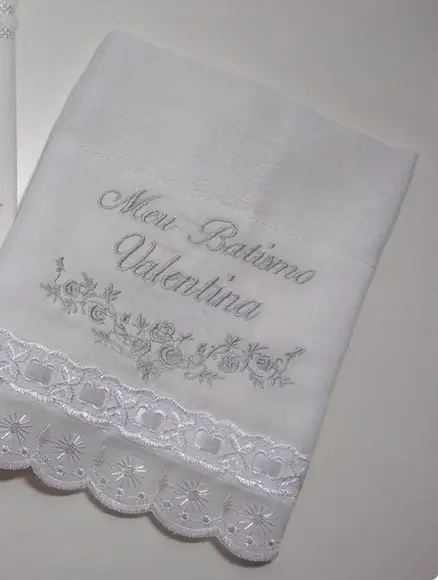 Fralda Bordada para Batizado Personalizada Bebê Menina
